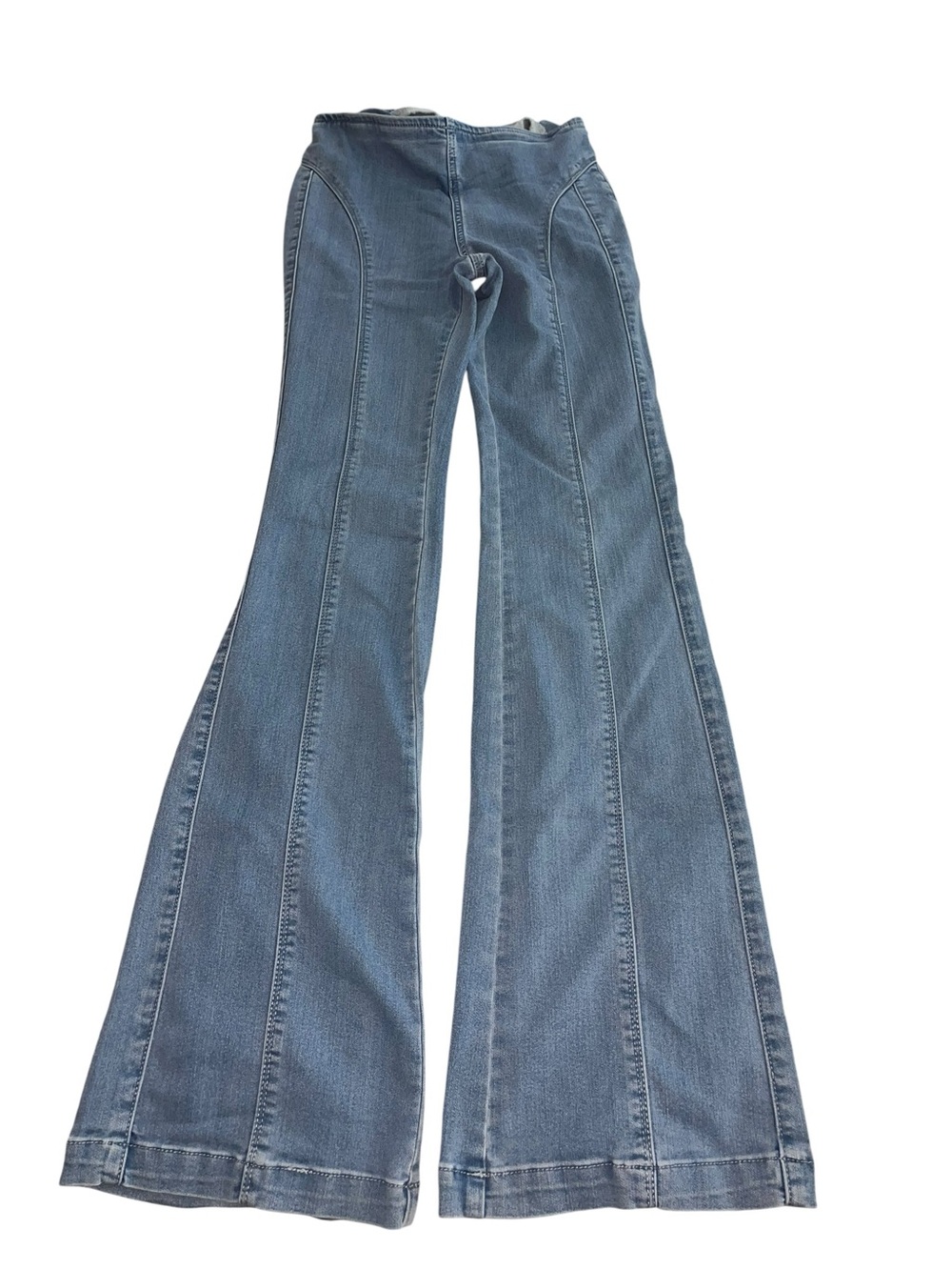 CELLO Women’s Small High Rise Super Flare Bell Bottom Jeans Seamed Denim
